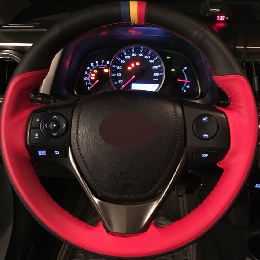 Black Red Genuine Leather Car Steering Wheel Cover for Toyota RAV4 2013-2016 Toyota Corolla 2014-2016 Scion iM 2016