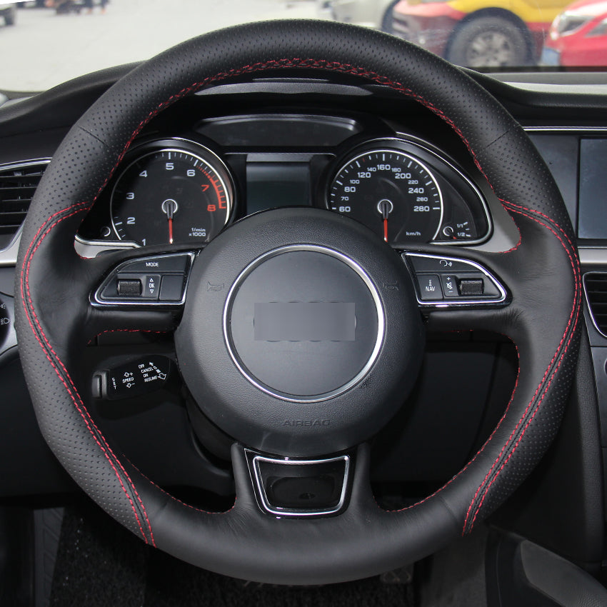 New Black Genuine Leather Hand-stitched Car Steering Wheel Cover for Audi A4L A1 A3 A5 A7