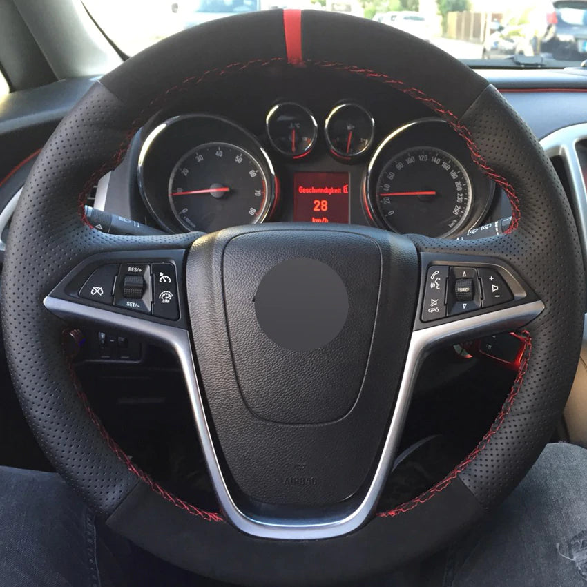 DIY Hand-stitched Black Suede Genuine Leather Car Steering Wheel Cover for Buick Excelle XT GT Encore Opel Mokk