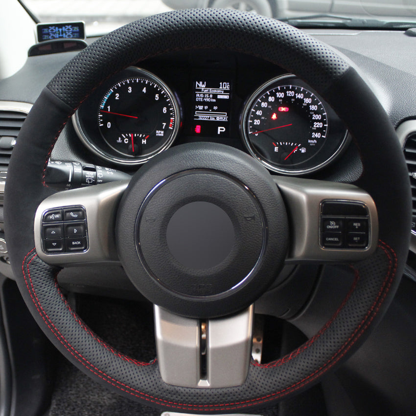 Black Genuine Leather Suede Car Steering Wheel Cover for Jeep Compass Grand Cherokee Wrangler Patriot 2012 2013 2014
