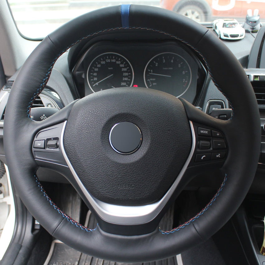 Black Genuine Leather Hand-stitched Car Steering Wheel Cover for BMW F30 320i 328i 320d F20