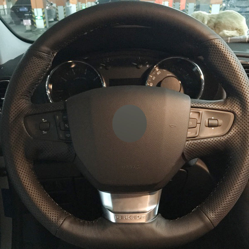 Black Leather Hand-stitched Car Steering Wheel Cover for Peugeot 3008 2016 2017