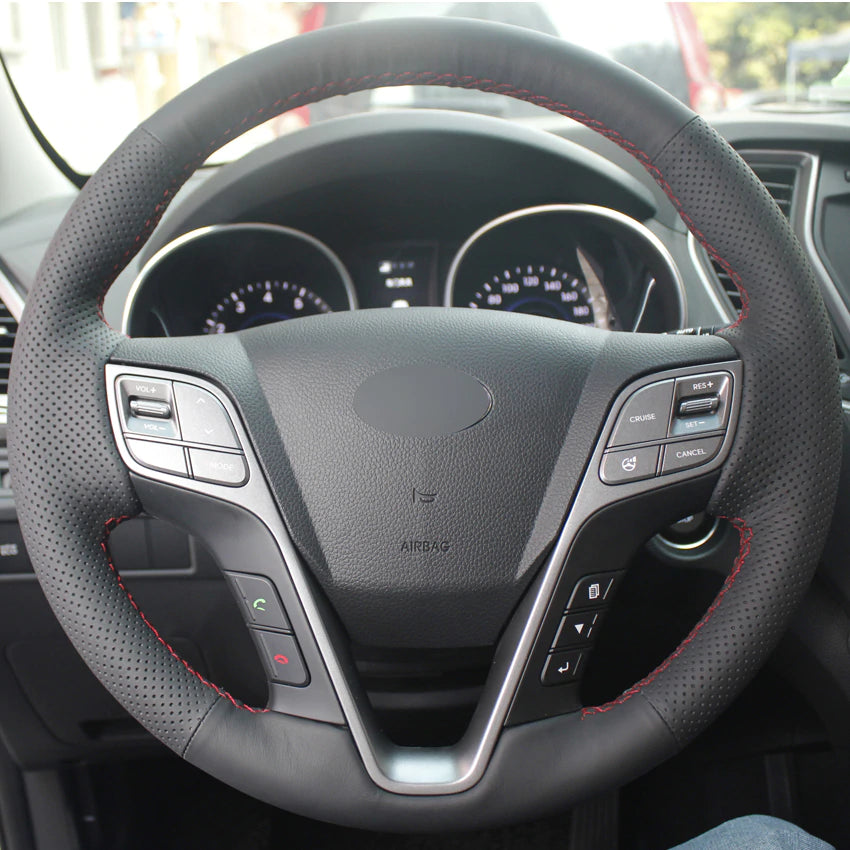 Black Leather Hand-stitched Car Steering Wheel Cover for Hyundai Santa Fe 2013 2014 2015 2016 Hyundai ix45