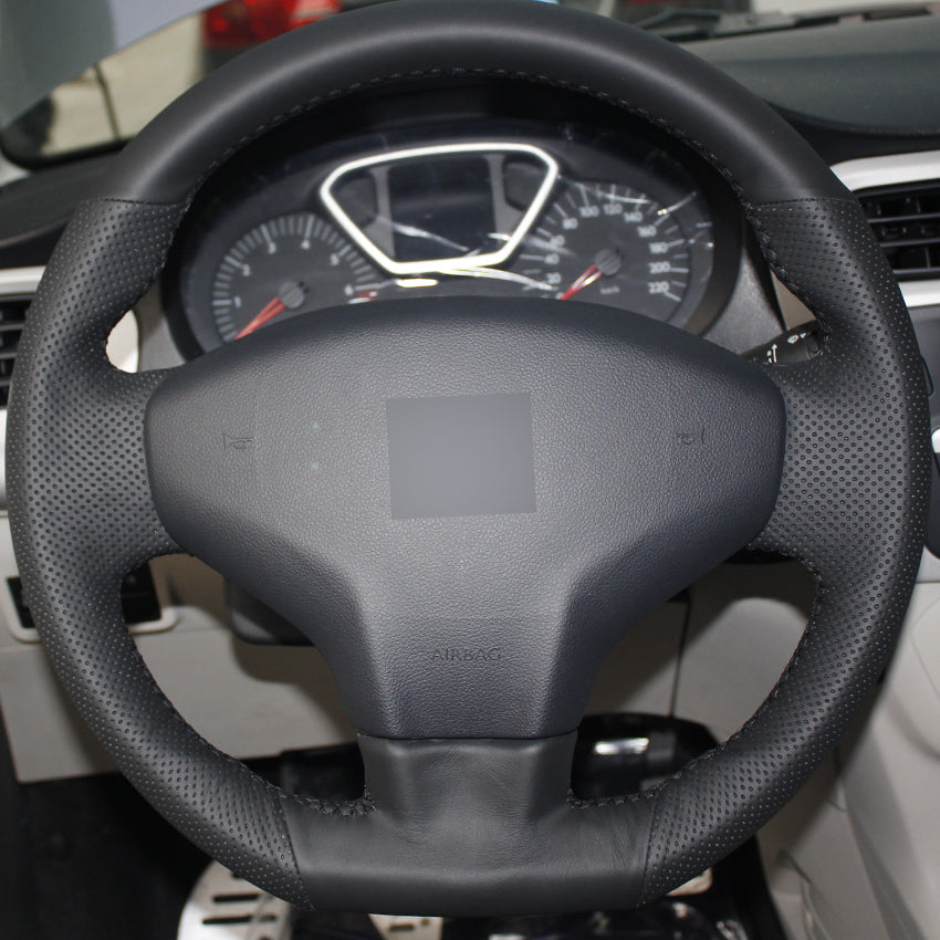 Black Leather Hand-stitched Car Steering Wheel Cover for Citroen Elysee C-Elysee 2014 New Elysee Peugeot 301 2013-2016