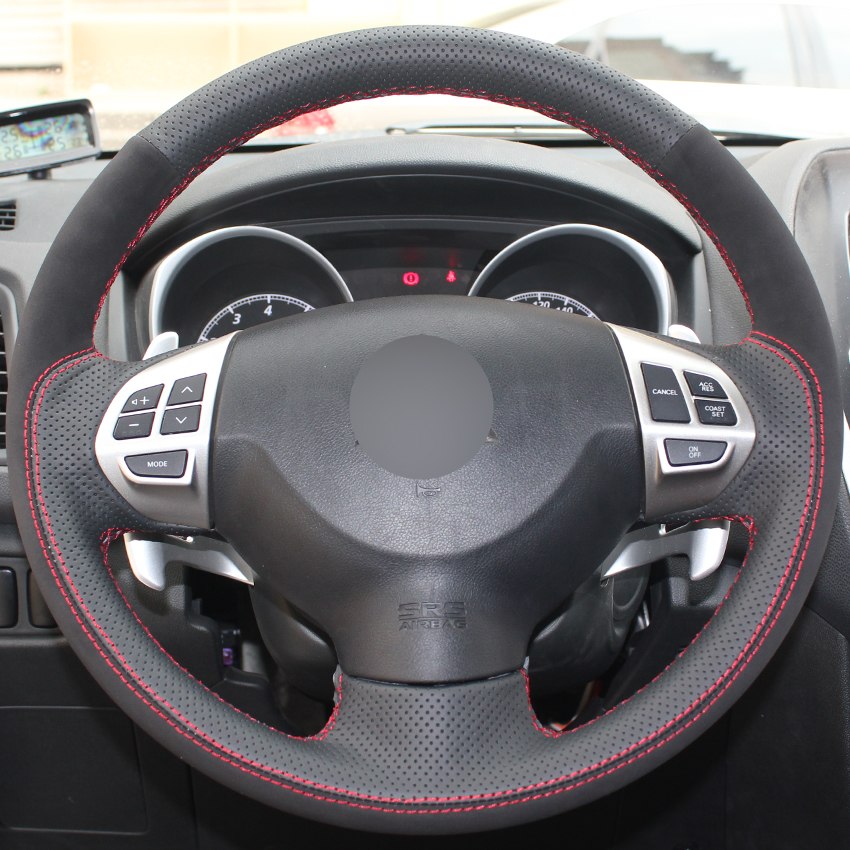 Black Genuine Leather Suede Car Steering Wheel Cover for Mitsubishi Lancer EX 10 Lancer X Outlander ASX Colt Pajero Sport