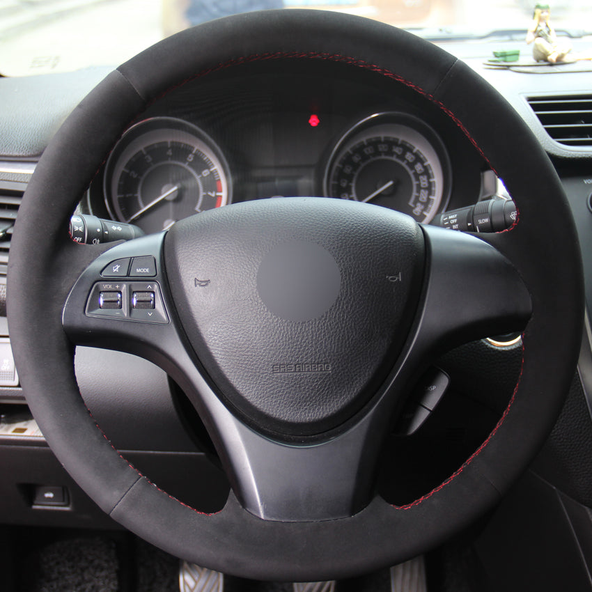 All Black Suede Hand-stitched Car Steering Wheel Cover for Suzuki kizashi 2010