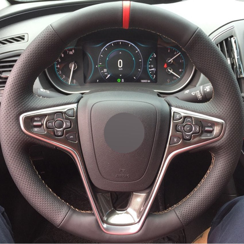 DIY Hand-stitched Black Genuine Leather Car Steering Wheel Cover for Buick Regal Opel Insignia 2014 2015