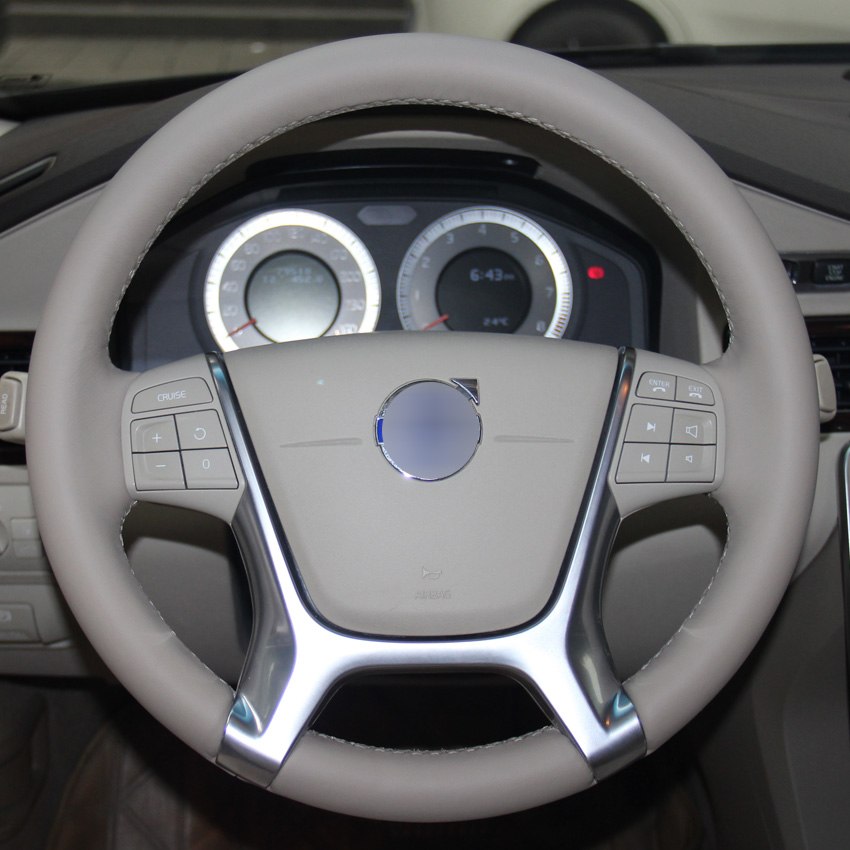 Gray Genuine Leather Hand-stitched Car Steering Wheel Cover for Volvo S80 2010 XC60 2010-2013 XC70 2011