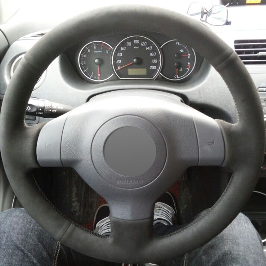 Black Suede DIY Hand-stitched Car Steering Wheel Cover for Suzuki SX4 Alto Old Swift