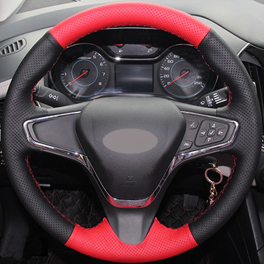 Red Black Genuine Leather DIY Hand-stitched Car Steering Wheel Cover for Chevrolet Cruze 2015 New Cruze