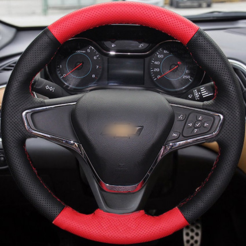 Red Black Genuine Leather DIY Hand-stitched Car Steering Wheel Cover for Chevrolet Malibu XL 2016 2017 Equinox 2017