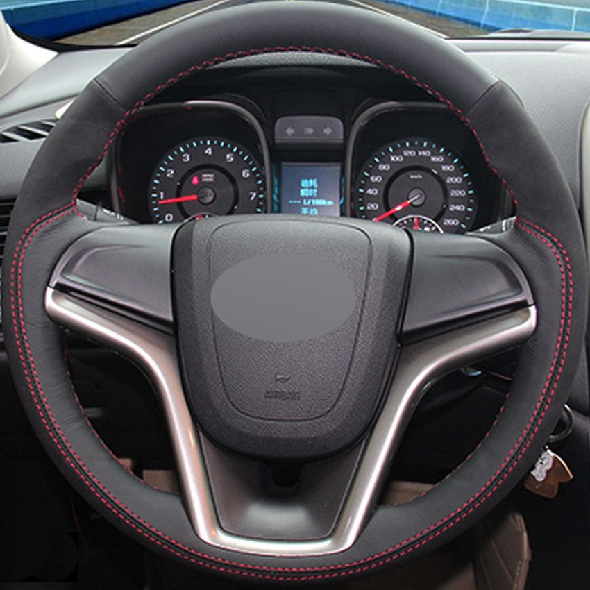 Black Genuine Leather Suede DIY Car Steering Wheel Cover for Chevrolet Malibu 2011-2014 Volt 2011-2015