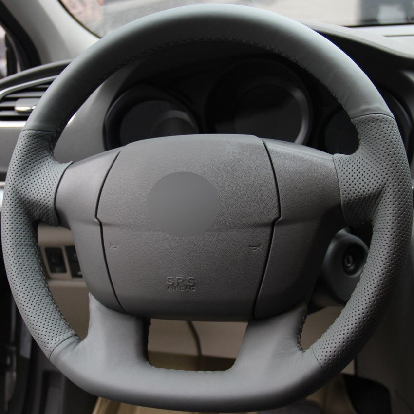 Gray Genuine Leather DIY Hand-stitched Car Steering Wheel Cover for Citroen C4 C4L C4 L New C4 (No multi-function button)