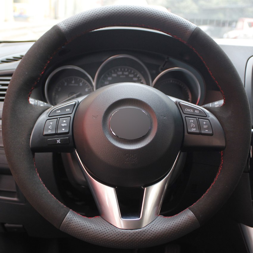 Black Genuine Leather Suede DIY Car Steering Wheel Cover for Mazda CX-5 CX5 Atenza 2014 New Mazda 3 CX-3 2016 Scion iA 2016