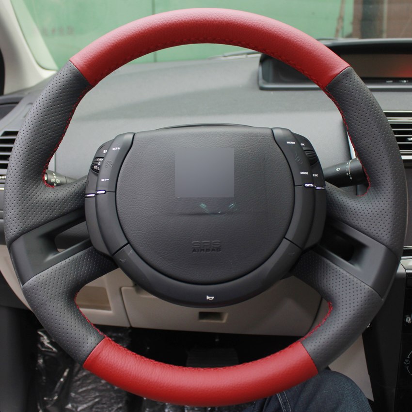 Red Black Genuine Leather Hand-stitched Car Steering Wheel Cover for Citroen C4 Picasso 2007-2013 C-quatre