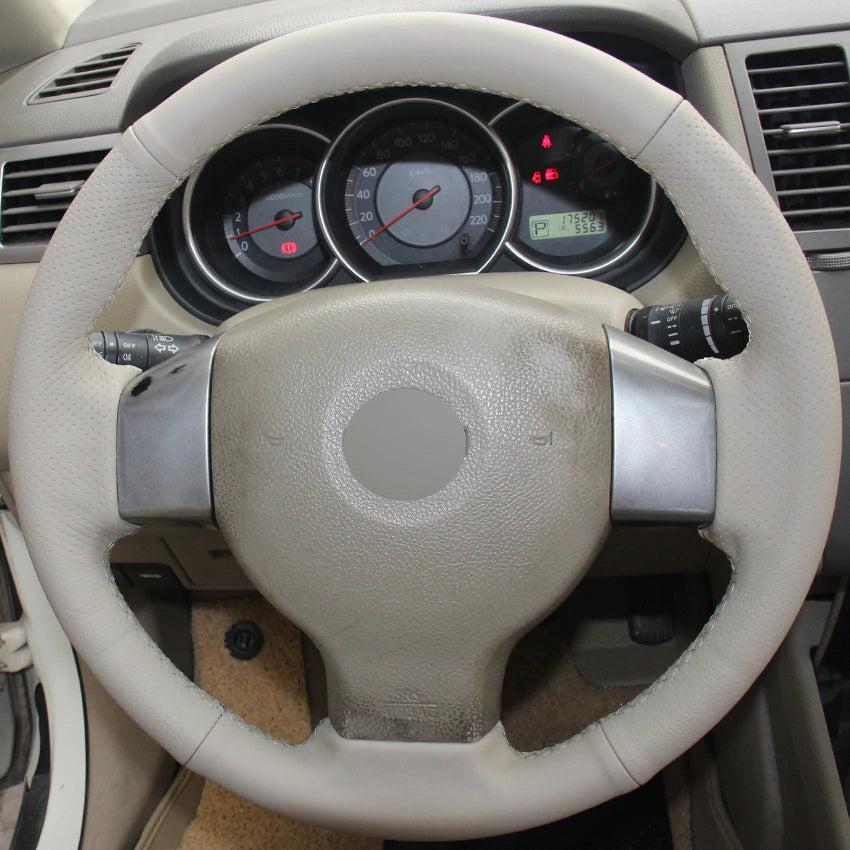 Beige Genuine Leather Hand-stitched Car Steering Wheel Cover for Old Nissan Tiida Livina Sylphy Note