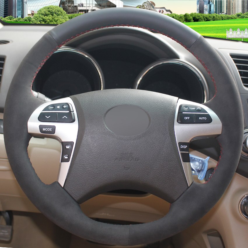 Black Suede Hand-stitched Car Steering Wheel Cover for Toyota Highlander Toyota Camry 2007-2011