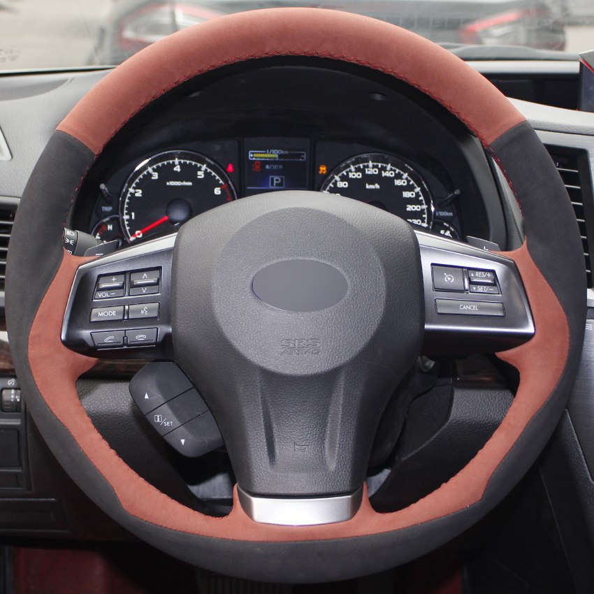 Car Steering Wheel Cover Brown Black Suede for Subaru Forester 2013-2015 Legacy 2013-2014 Outback 2013-2014 XV 2013-2015