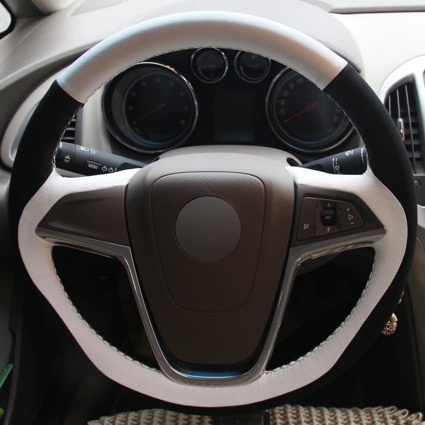 White Genuine Leather Black Suede Hand-stitched Car Steering Wheel Cover for Buick Excelle XT GT Encore Opel Mokka