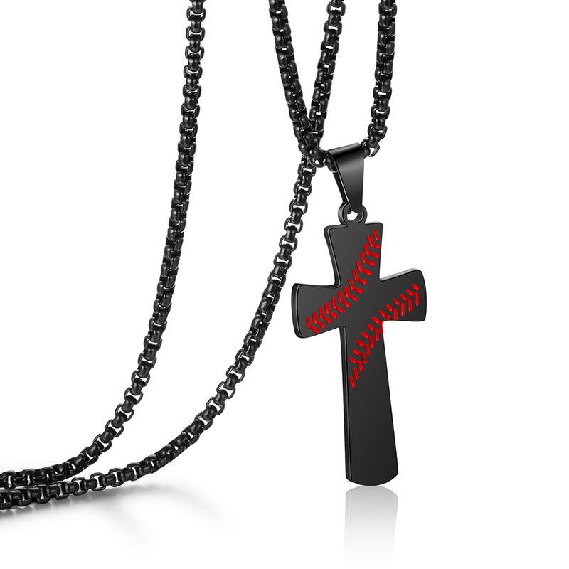 Charm Baseball Cross Scripture Pendants Cool Sport New Men Necklace Fitness Fashion Stainless Steel Workout Jewelry 18K Gold Plated