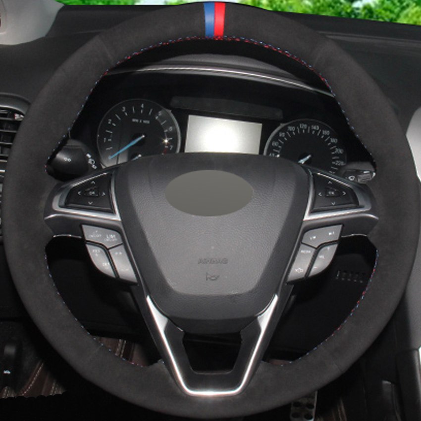 Black Suede DIY Hand-stitched Car Steering Wheel Cover for Ford Fusion Mondeo 2013 2014 EDGE 2015 2016