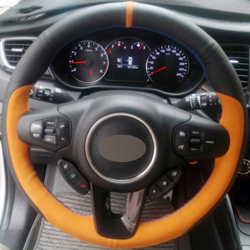 Black Genuine leather Apricot Suede DIY Hand-stitched Car Steering Wheel Cover for Kia Carens 2012 2013
