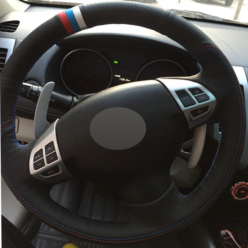 Black Genuine Leather Car Steering Wheel Cover for Mitsubishi Lancer EX 10 Lancer X Outlander ASX Colt Pajero Sport