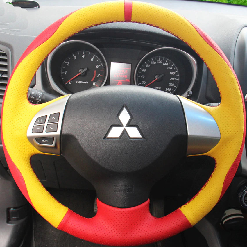 Red Yellow Genuine Leather Car Steering Wheel Cover for Mitsubishi Lancer EX 10 Lancer X Outlander ASX Colt Pajero Sport