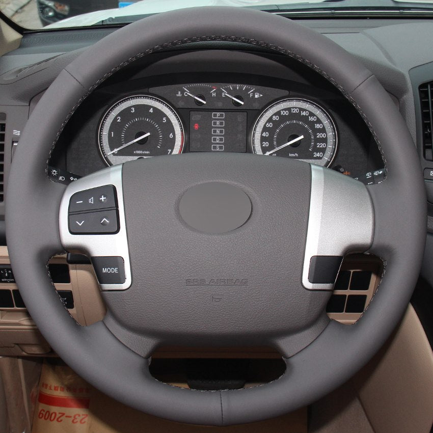 Dark Gray Genuine Leather DIY Hand-stitched Car Steering Wheel Cover for Toyota Land Cruiser 2008-2015