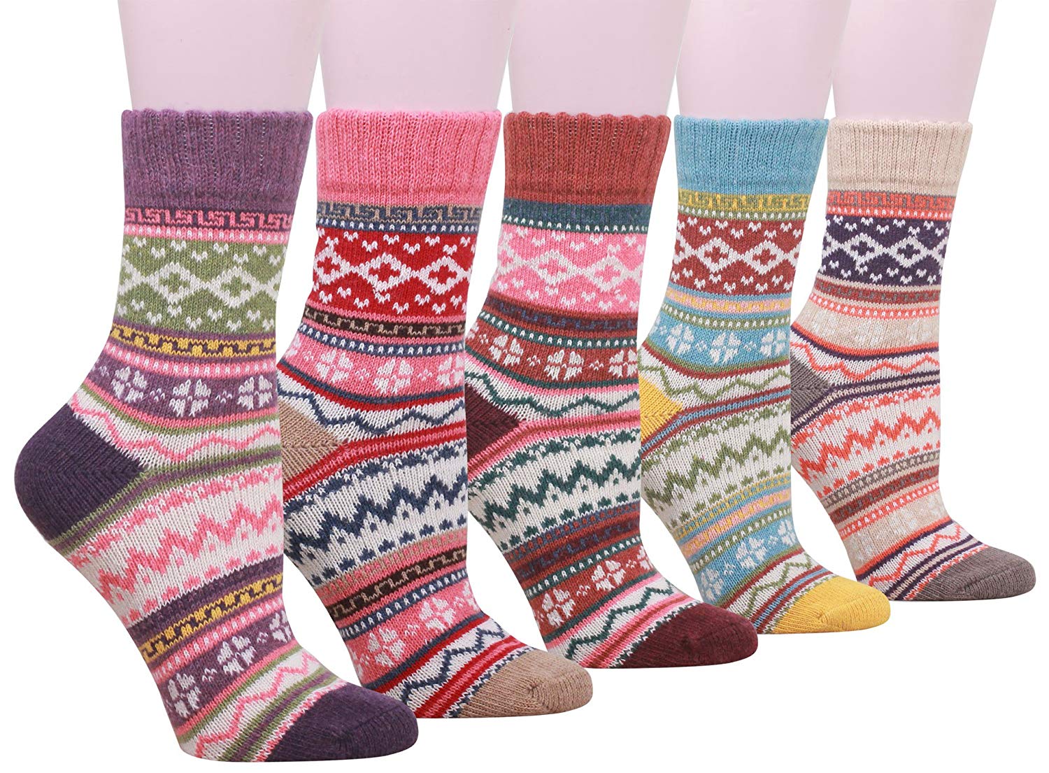 5 Pairs Womens Knit Warm Wool Socks Winter Warm Socks Vintage Thick Knitting Thermal Casual Socks Size 6-11