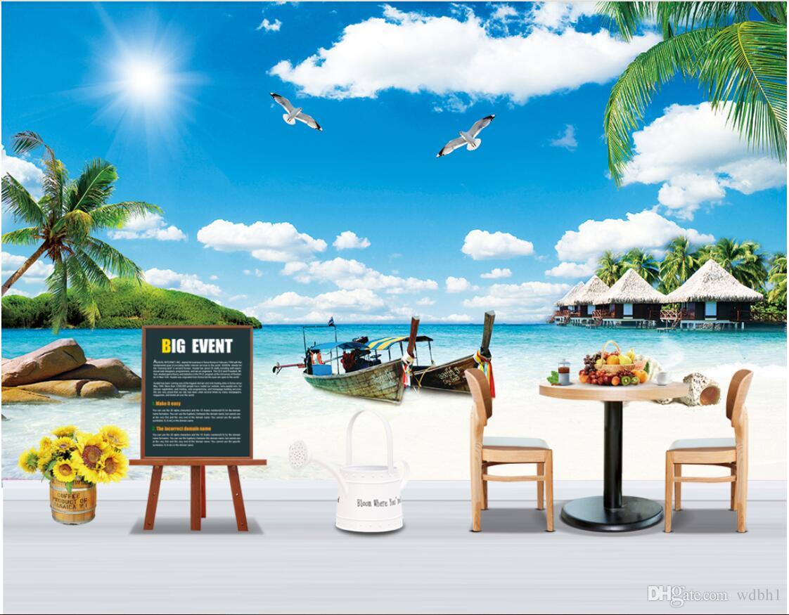 3d wallpaper custom photo Non-woven mural Summer beach coco boat hot air balloon landscape mural background muals wall paper for walls 3 d