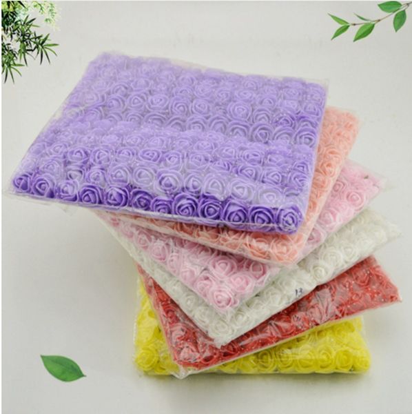 144pcs 2cm Mini Foam Rose Artificial Flower Bouquet Multicolor Rose Wedding Flower Decoration Scrapbooking Fake Rose Flower