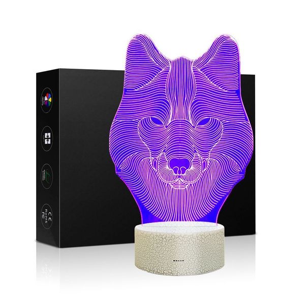 3D Illusion Lamp Animals Wolf Night Light Touch Table Desk Lamps #R42