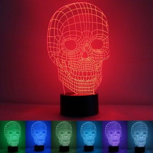 3D Skull Illusion LED Table Desk Light USB 7 Color Changing Night Lamp Home #R54