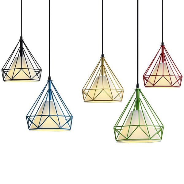 Contracted Painted metal Cage Dining Room Ceiling Pendant Light White fabric Inner shade Restaurant Hanging Lamp Balcony Pendant Lamp