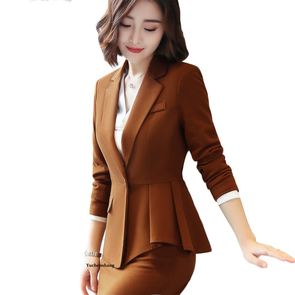 Fashion elegant women blazer of high quality new winter formal Business ruffles wine jacket office ladies plus size work coat