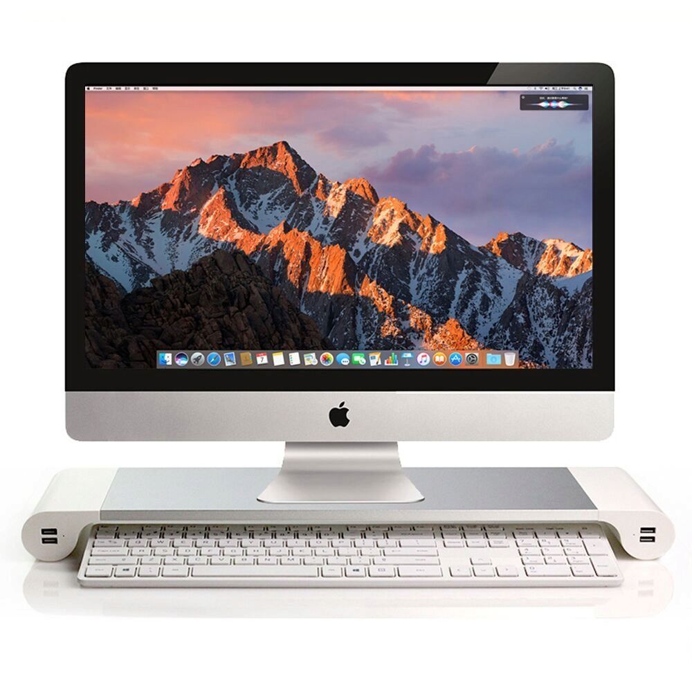 Aluminum Computer Monitor Stand Space Bar Lcd Monitor Riser C0069 Pc Screen Mount with 4 USB Ports Keybord Storage