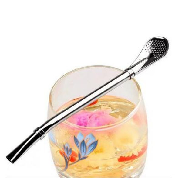 100pcs 15.8cm 304 Stainless Steel Reusable Yerba Mate Straw Coffee Juice Lemon Filtering Spoon Bombilla Straw Filter