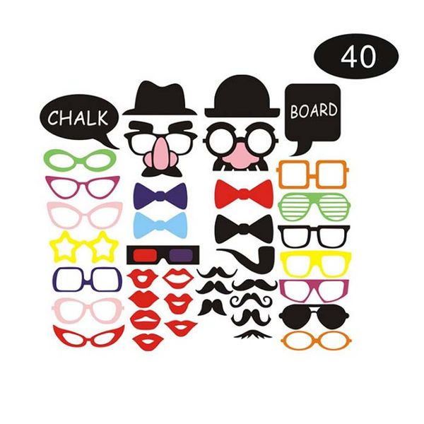 40pcs-set Photo Booth Props Photography mask paper Card Wedding-birthday-baby shower Party Decoration event gift big nose