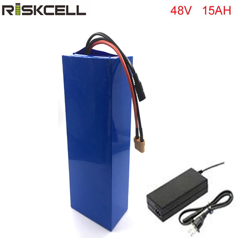 free shipping and customs taxes 1pcs-lot 48v 15ah rechargeable electric bike li-ion battery with PVC Case , BMS ,54.6V 2A charger