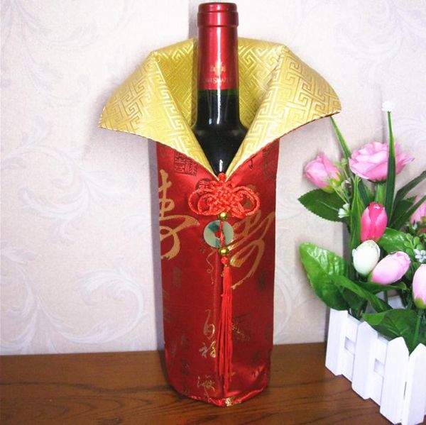 Chinese Handmade Silk Wine Bottle Cover With Chinese Knot New Year Christmas Table Decoration Bottle Cover Bags SN1130