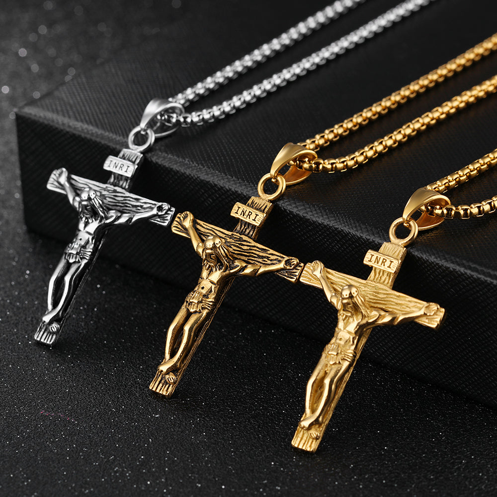 Jesus Cross Pendant Necklace Fashion Jewelry Crystal Cross Stainless Steel Pendants Necklaces Chokers Gothic Punk Party Gifts for Men GX810