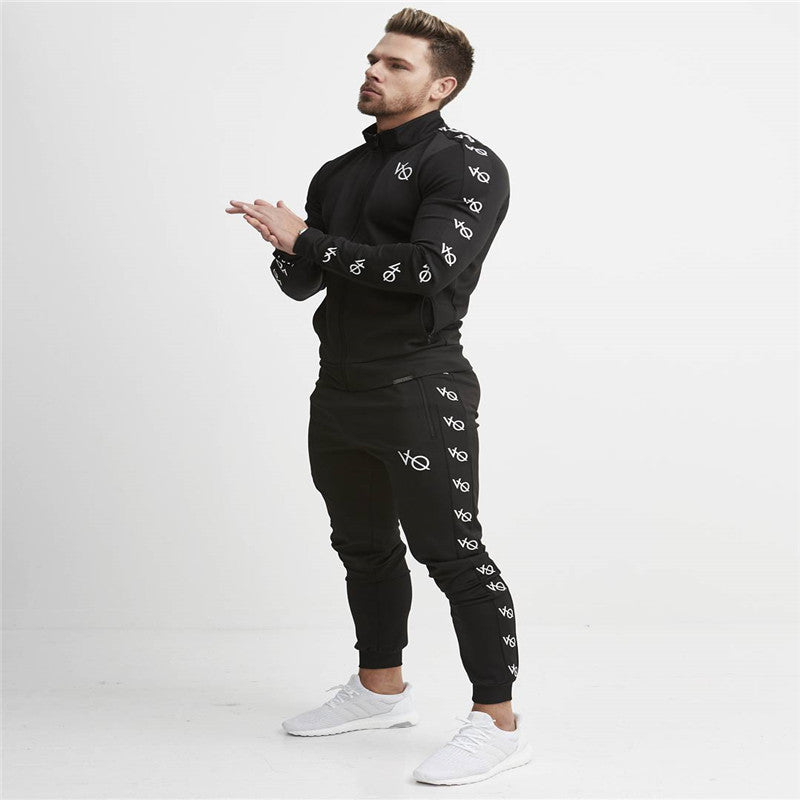 Cross-border sport for muscle brothers fitness men&#039;s print zippers casual leggings spring trousers in autumn and winter