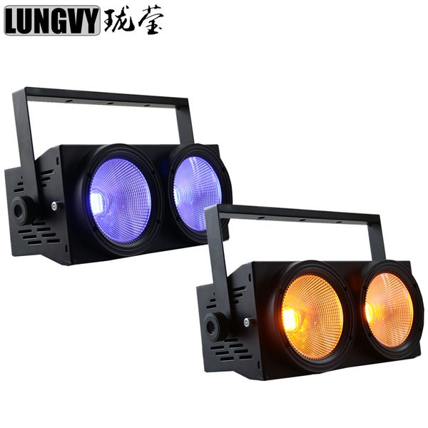 Free Shipping 2pcs-lot 6in1 RGBWA UV Mixed Color 2x100W Led Blinder Audience COB LED Blinder Lighting Professional Stage Dj Disco light