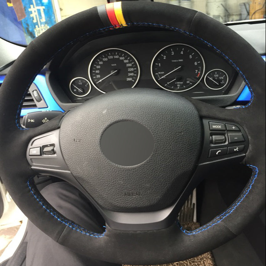 New Black Suede DIY Hand-stitched Car Steering Wheel Cover for BMW F30 316i 320i 328i 320d F20