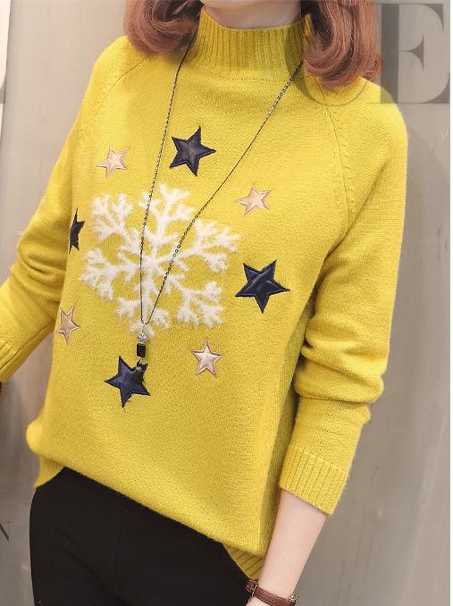 Half choker jacquard weave sweater female Autumn and winter fashion Korean loose and comfortable knitwear Set head tide