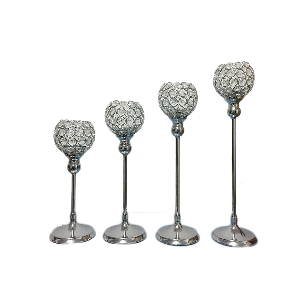 Single Candle Holder K9 Crystals Silver plated Wedding Candelabra- Centerpiece Center table Decoration Candlestick