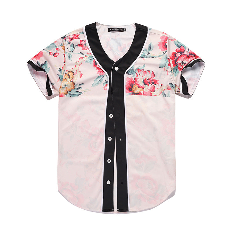 Men Baseball Jersey 3D Flower Digital Printed Shirt Streetwear Tees Shirts Hip Hop Tops Buttons Homme