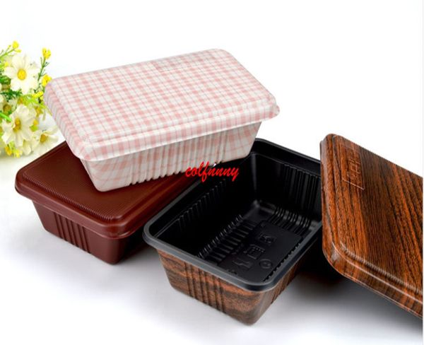 300pcs-lot Creative Wood Grain Design Disposable Food Container Snack Packing Boxes Microwaveable PP Bento Box F051406