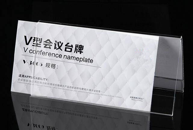 T1.2mm 200*100mm triangle table card double-sided display Price Sign Label frame Advertising Promotion Name Card Meeting card Holders 10pcs